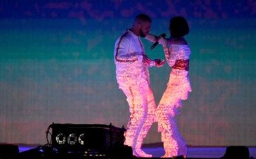  Drake and Rihanna are performing on stage at the BRIT Awards 2016 on February 24, 2016 in London, England.