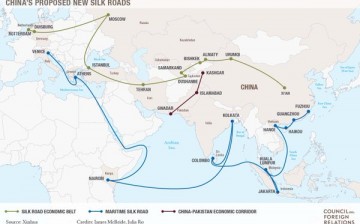 A map of China's proposed Silk Road Initiative. 