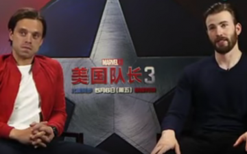 Sebastian Stan (left) and Chris Evans (right) are interviewed in a press tour of the Civil War movie.    
