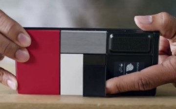 Google ATAP's Project ARA modular smartphone is placed on a table