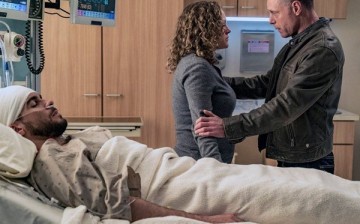 “Chicago P.D.” Season 3 finale feature Jason Beghe, Josh Segarra and Caroline Neff as Hank Voight, Justin Voight and Olive Morgan Voight in a scene in the hospital.