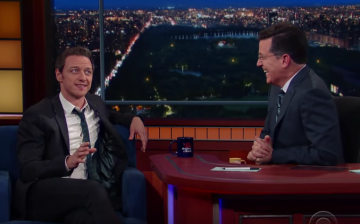 James McAvoy is being interviewed by Stephen Colbert in 