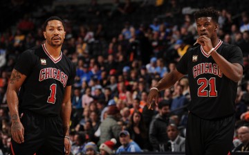 Derrick Rose and Jimmy Butler during the game against the Denver Nuggets last February 5, 2016  at the Pepsi Center in Denver, Colorado. 
