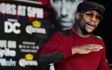 Promoter and former champion boxer Floyd Mayweather Jr. speaks during a press conference to announce the fight between Adrien Broner and Ashely Theophane at W Hotel Washington DC on February 29, 2016.