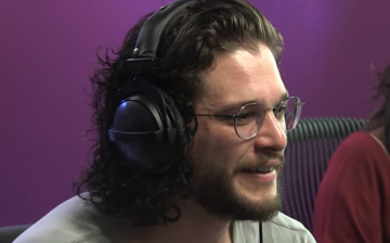 Kit Harington listens to the voice of Maisie Williams during his interview with Nick Grimshaw on BBC Radio 1.    
