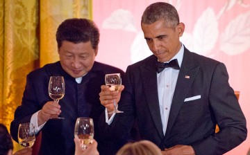President Barack Obama and President Xi Jinping exchange toasts during a state dinner at the White House on Sept. 25, 2015, in Washington, D.C.