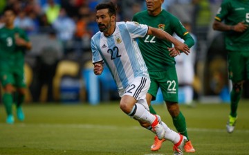 Argentina forward Ezequiel Lavezzi in action against Bolivia.