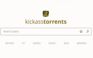 The homepage of KickassTorrents shows the search bar and the different categories