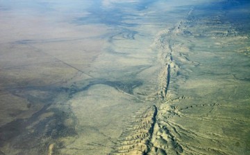 Aerial view of San Andreas Fault in the Carrizo Plain, 8,500 ft. altitude. 