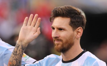 Lionel Messi #10 of Argentina during team presentations before the Argentina Vs Chile Final match of the Copa America Centenario USA 2016 Tournament at MetLife Stadium on June 26, 2016.