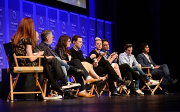 'The Big Bang Theory' moderator Alie Ward, executive producers Chuck Lorre, Steven Molaro, Bill Prady, actors Mayim Bialik, Jim Parsons, Kaley Cuoco, Johnny Galecki, Simon Helberg, and Kunal Nayyar attend The Paley Center For Media's 33rd Annual PALEYFEST