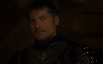 Jaime Lannister (Nikolaj Coster-Waldau) watches his twin sister proclaimed to be the new queen of the seven kingdoms.  