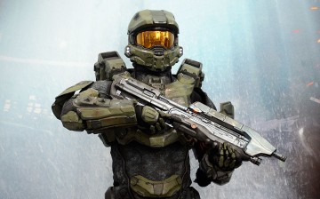 A character from the video game 'HALO 4' poses for photographs during the E3 gaming conference on June 5, 2012 in Los Angeles, California. 