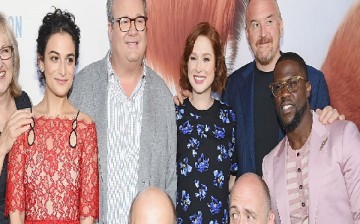 (Top L-R) Actors Jenny Slate, Eric Stonestreet , Ellie Kemper, Louis C.K., Kevin Hart (bottom L-R) Producers Chris Meledandri, and Director Chris Renaud pose for a picture at 'The Secret Life Of Pets' New York Premiere at David H. Koch Theater at Lincoln 