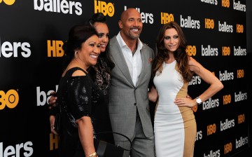Ata Johnson (L), Jasmine Johnson, Dwayne Johnson and Lauren Hashian (R) attend the HBO 