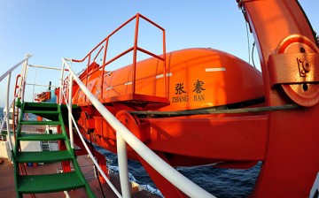 Photo taken on July 15, 2016 shows the lifeboat on the “Zhang Jian”, a Chinese deep-sea explorer ship. 