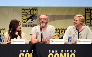 (L-R) Actors Carice van Houten, Liam Cunningham and Gwendoline Christie speak onstage at the 'Game of Thrones' panel during Comic-Con International 2015 at the San Diego Convention Center on July 10, 2015 in San Diego, California.  