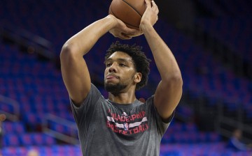 Jahlil Okafor warms up prior to the game against the Utah Jazz on October 30, 2015.