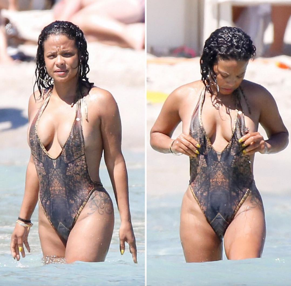Christina Milian accidentally exposed her left nipple on a beach in Ibiza on July 18, Monday.