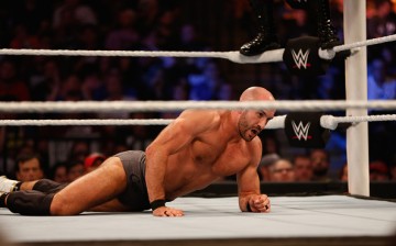 Cesaro recovers after a hit from Kevin Owens at the WWE SummerSlam 2015 at Barclays Center.