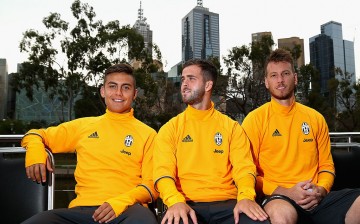 Juventus players (from L to R) Paulo Dybala, Miralem Pjanic, and Neto in Melbourne for the 2016 ICC.