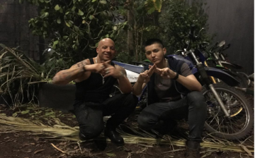 Kris Wu poses with Vin Diesel on the set of the Hollywood film 