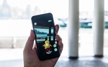 Pokemon species Psyduck is seen in the Pokemon Go game in Tsim Sha Tsui, Hong Kong, where it was launched on July 25, 2016.