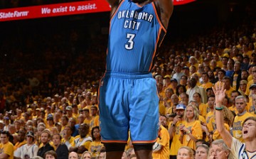 Dion Waiters rises up for a shot during a Oklahoma City Thunder-Golden State Warriors playoff game in Oakland.