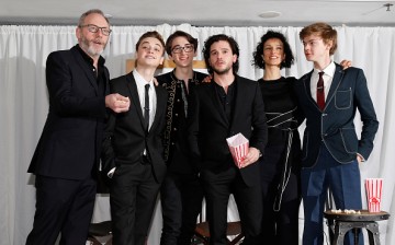 Close pals Dean-Charles Chapman and Isaac Hempstead-Wright (second and third from left) are with their 