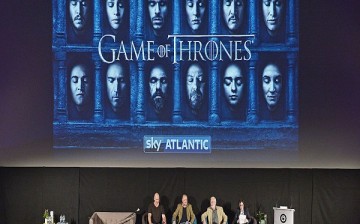 Weapons Master Tommy Dunne, Comedian Al Murray, Actor Ian McElhinney and Presenter Sue Perkins during Game of Thrones: From Page to Screen part of Advertising Week Europe 2016 day 4 at Picturehouse Central on April 21, 2016 in London, England. 