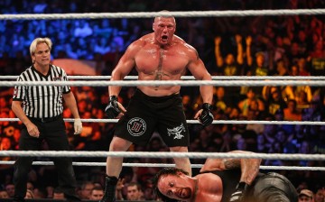 Brock Lesnar and The Undertaker battle it out at the WWE SummerSlam 2015 at Barclays Center of Brooklyn on August 23, 2015 in New York City.