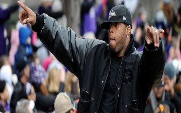 Linebacker Terrell Suggs #55 of the Baltimore Ravens celebrates with his teammates as they celebrate during their Super Bowl XLVII victory parade at M&T Bank Stadium on February 5, 2013 in Baltimore, Maryland. The Baltimore Ravens captured their second Su