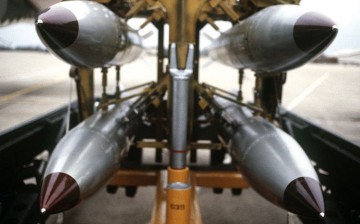 American B-61 nuclear bombs on a bomb rack