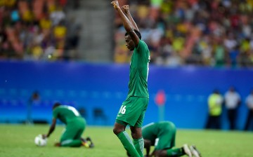 Nigeria celebrates his victory against Sweden during 2016 Summer Olympics match between Sweden and Nigeria at Arena Amazonia on August 7, 2016 in Manaus, Brazil. 