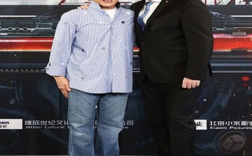Jackie Chan and Troy Grant pose during a press conference and photocall for Bleeding Steel at Sydney Opera House on July 28, 2016 in Sydney, Australia. 