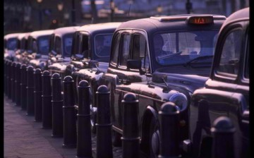 London's iconic back taxis line up the streets of London.