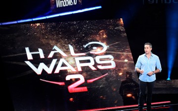 Dan Ayoub, Studio Head at 343 Industries, introduces the video game 'Halo Wars 2' during Microsoft Corp. Xbox at the Galen Center.