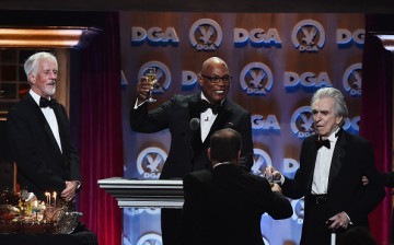 (L-R) Director Michael Apted, DGA President Paris Barclay and director Arthur Hiller speak onstage at the 68th Annual Directors Guild Of America Awards at the Hyatt Regency Century Plaza on February 6, 2016 in Los Angeles, California.  
