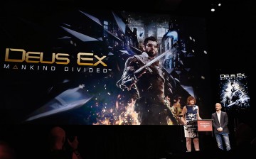  Executive Narrative Director at Eidos Montreal, Mary DeMarle introduces 'Deus Ex Mankind Divided' during the Square Enix press conference at the JW Marriott on June 16, 2015 in Los Angeles, California.