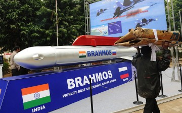 A BrahMos missile is on display during the DefExpo 2010 inauguration in New Delhi.