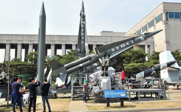 Replicas of North Korean Scud-B missile and South Korean Nike missiles are displayed at the Korean War Memorial in Seoul.