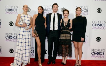 Actors Troian Bellisario, Shay Mitchell, Ian Harding, Lucy Hale and Ashley Benson, winners of Favorite Cable TV Drama for 'Pretty Little Liars', pose in the press room during the People's Choice Awards 2016 at Microsoft Theater on January 6, 2016 in Los A