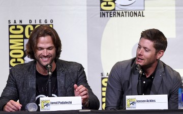 Actors Jared Padalecki (L) and Jensen Ackles attend the 'Supernatural' Special Video Presentation and Q&A during Comic-Con International 2016 held at the San Diego Convention Center.