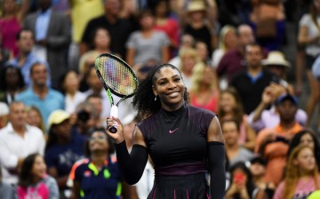 Serena Williams of the United States celebrates her victory over Ekaterina Makarova of Russia during her first round Women's Singles match on Day Two of the 2016 US Open at the USTA Billie Jean King National Tennis Center on August 30, 2016 in the Flushin