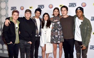 (L-R) Actors Dylan Sprayberry, Cody Christian, Tyler Posey, Arden Cho, Shelley Hennig, Dylan O'Brien and Khylin Rhambo attend the MTV Teen Wolf Los Angeles premiere party at Dave & Busters on December 20, 2015 in Hollywood, California.   