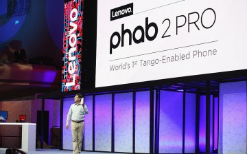 Yang Yuanqing, Lenovo CEO, unveils the new PHAB2 Pro, at Lenovo Tech World on June 9 in San Francisco, California.