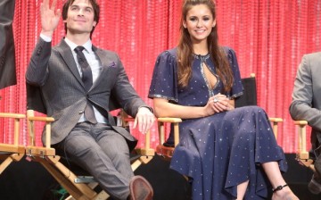 Actor Ian Somerhalder (L) and actress Nina Dobrev speak during The Paley Center for Media's PaleyFest 2014 Honoring 'The Vampire Diaries' and 'The Originals' at the Dolby Theatre on March 22, 2014 in Hollywood, California. 