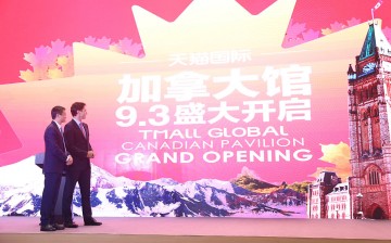Canadian Prime Minister Trudeau joins Jack Ma, chairman of the Alibaba Group, at the launch of the Canada Pavilion on Alibaba's online shopping site, TMall Global.
