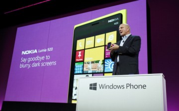 Microsoft CEO Steve Ballmer holds a Nokia Lumia 920 smartphone during a Windows Phone 8 launch event at Bill Graham Civic Auditorium on October 29, 2012 in San Francisco, California.