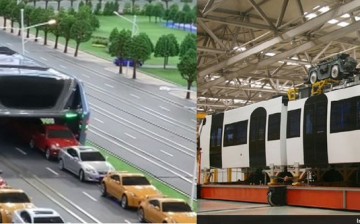 China's new ways to solve its traffic congestion problem are the straddle bus (left) and the sky train (right). 